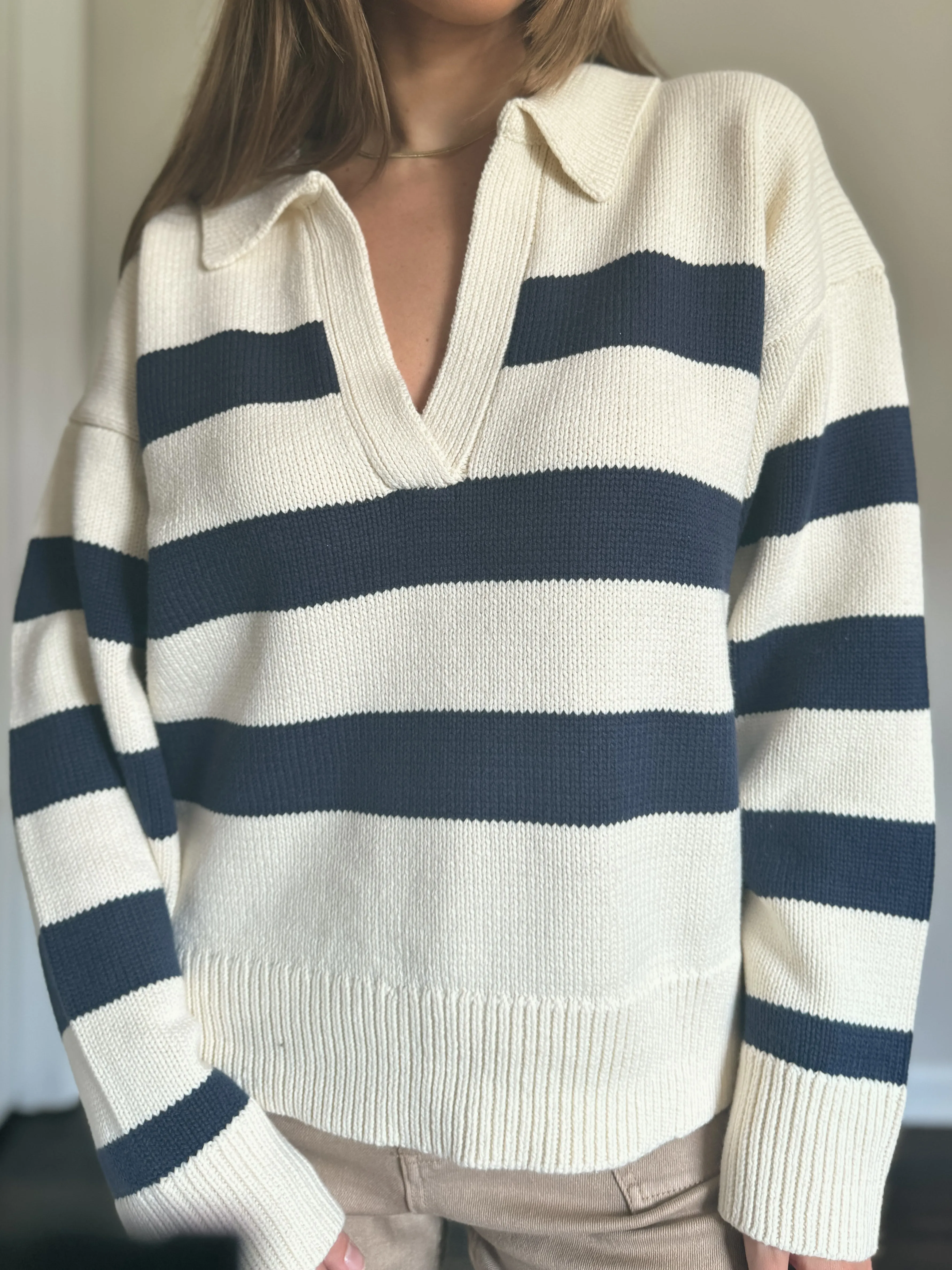 Navy Striped Long Sleeve Pullover