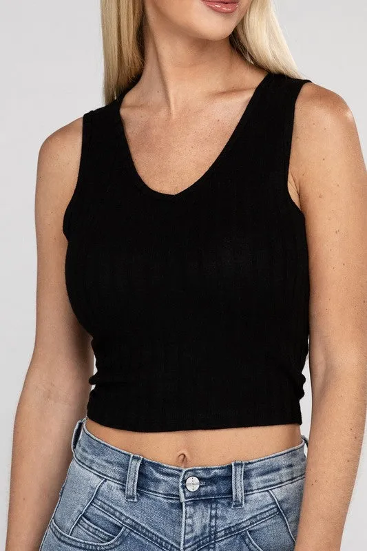 TEEK - Ribbed Scoop Neck Cropped Sleeveless Top